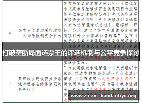 打破垄断局面选票王的评选机制与公平竞争探讨 打破垄断局面选票王的评选机制与公平竞争探讨